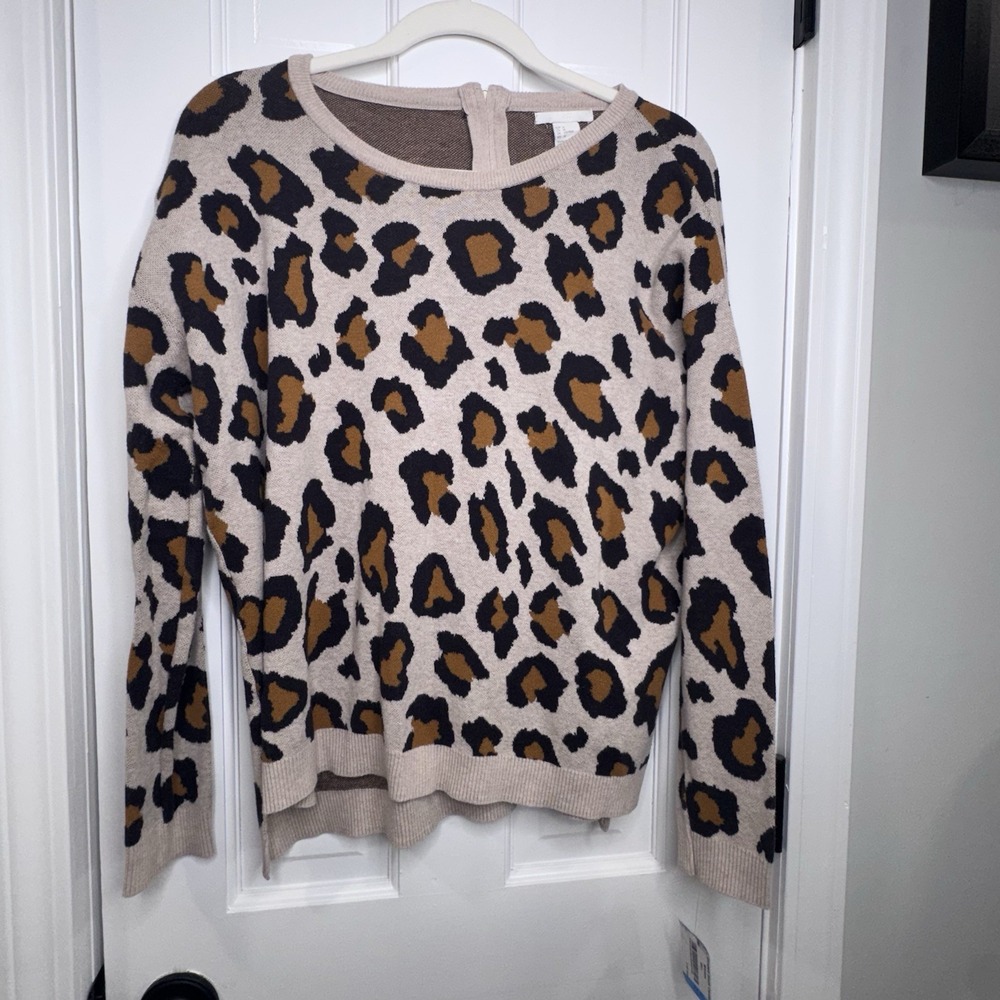 H&M Leopard Print Sweater Women's Medium Beige Brown 100% Cotton